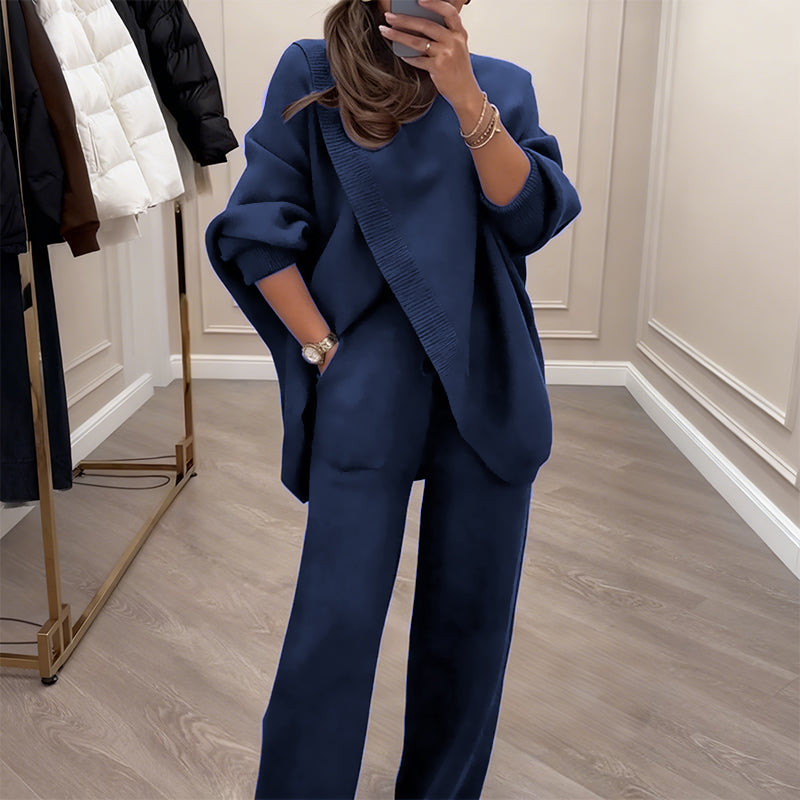 🔥 50% KORTING! NIEUW! Dames 2-Delig Set – Asymmetrische Trui + Wijdpijpbroek, Ruime Pasvorm & Zacht, Supercomfortabel 👚✨ ✅ Gratis verzending