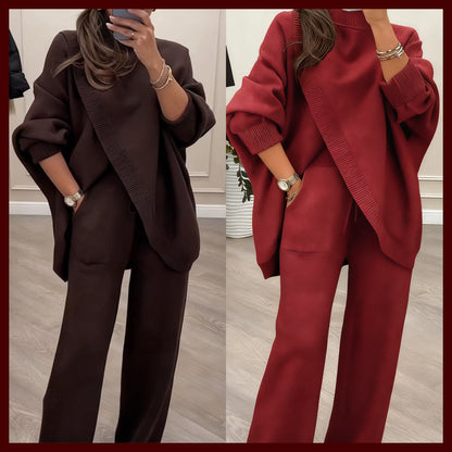 🔥 50% KORTING! NIEUW! Dames 2-Delig Set – Asymmetrische Trui + Wijdpijpbroek, Ruime Pasvorm & Zacht, Supercomfortabel 👚✨ ✅ Gratis verzending