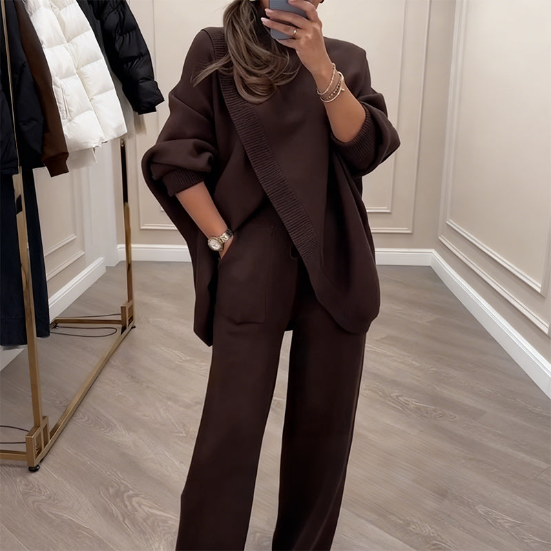 🔥 50% KORTING! NIEUW! Dames 2-Delig Set – Asymmetrische Trui + Wijdpijpbroek, Ruime Pasvorm & Zacht, Supercomfortabel 👚✨ ✅ Gratis verzending